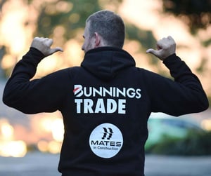Bunnings Trade MATES in Construction co-branded hoodie - social initiative merchandise by Novelli supporting men's mental health